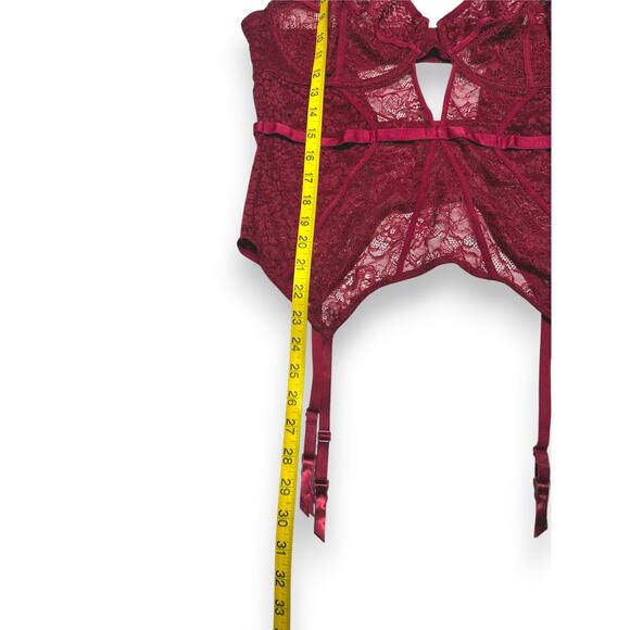 NWT Adore Me Burgundy Lace Bustier Corset With Garters Size 38DDD - Picture 6 of 11